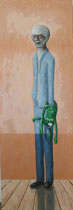 Man met Kikker / Man with Frog  - Acryl en olieverf op doek 210 x 70 cm  &euro;4.200,-