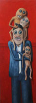 Man met Neefjes en Nichtje / Man with Cousins and Niece  - Acryl en olieverf op doek 210 x 70 cm  &euro;4.200,-