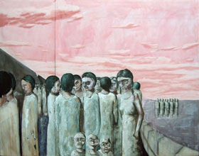 Mensen Zee Avondlucht / People Sea Evening Sky  - Acryl en olieverf op doek 210 x 280 cm Priv&eacute;collectie 