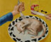 Poes Eten / Eat Cat  - Acryl en olieverf op doek 50 x 60 cm Priv&eacute;collectie 